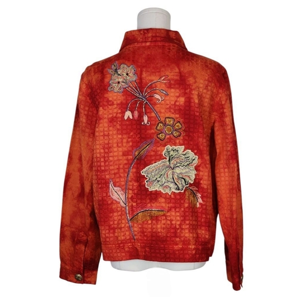 Draper's & Damon's Vintage Floral Embroidered Red Orange Jacket L - Picture 5 of 8